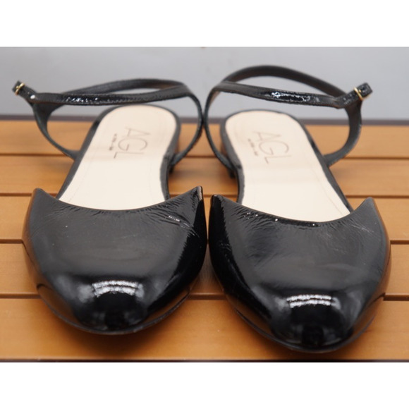 AGL Milly Ankle Strap Slingback Ballet Flats 40 / 9 Black Patent leather $395 - Picture 3 of 10